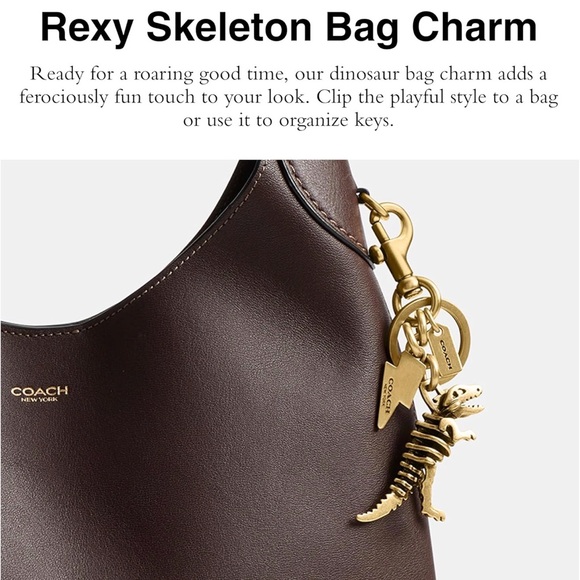Coach Small Rexy 3D Skeleton Bag Charm Keychain in Brass NEW - Picture 14 of 16